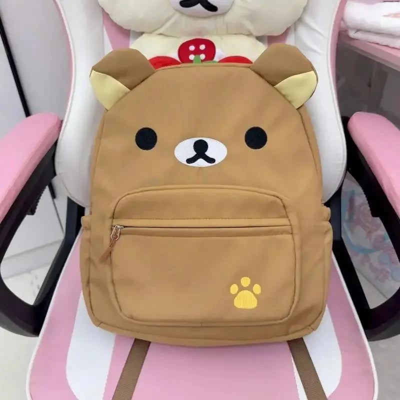 Cute Rilakkuma Backpack Anime Cartoon Embroidery Backpack Stylish Large-Capacity Student School Bag Nylon Multifunctional Bags