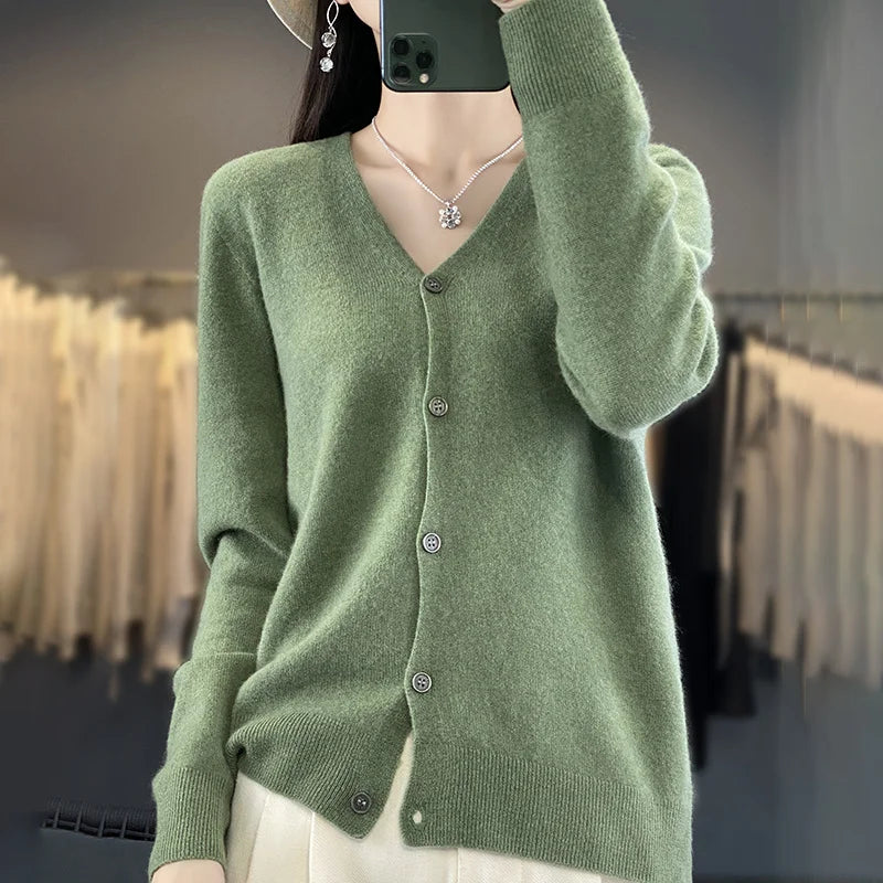 100 Merino Wool Knitted V-neck Sweater Women's Top Loose Korean Version Fashionable Versatile Autumn And Winter Cashmere Sweater