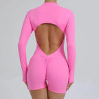 2025 Pad Zipper Long Sleeve Yoga Set Women One Piece Jumpsuit Gym Workout Shorts Fitness Bodysuit Sports Athletic Suit XP358