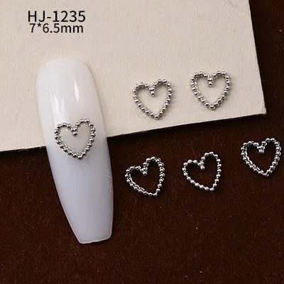 20PCS 3D Glossy Gold Silver Metallic Love Heart Various Crook Frame Solid Alloy Nail Art Rhinestones Decorations Manicure Charms