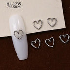 20PCS 3D Glossy Gold Silver Metallic Love Heart Various Crook Frame Solid Alloy Nail Art Rhinestones Decorations Manicure Charms