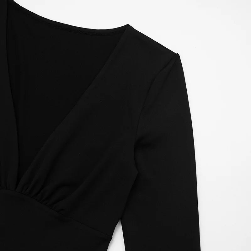 2025 Women Autumn Black Long Sleeve V Neck Jumpsuits Streetwear Bodycon Sexy Sporty Casual Rompers Fashion Overall Body Tops