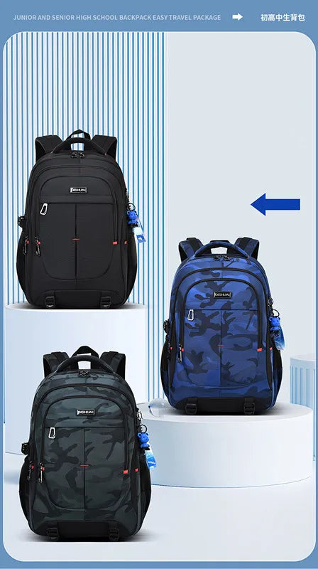 2025 new camouflage backpack for boys High capacity school bag for junior high school students Outdoor travel backpack for men