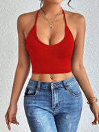 Chic Halter Neck Crop Top-Backless & Criss Cross Detail-Perfect for Summer Outings