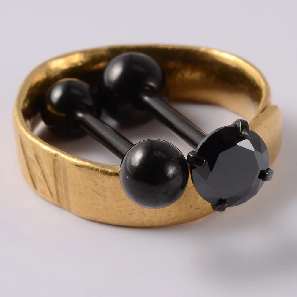 2PCS Anti-Allergy Surgical Steel  Prong Zircon Tongue Barbell Piercings Ball Tongue Barbell Rings Fashion Piercing Jewelry