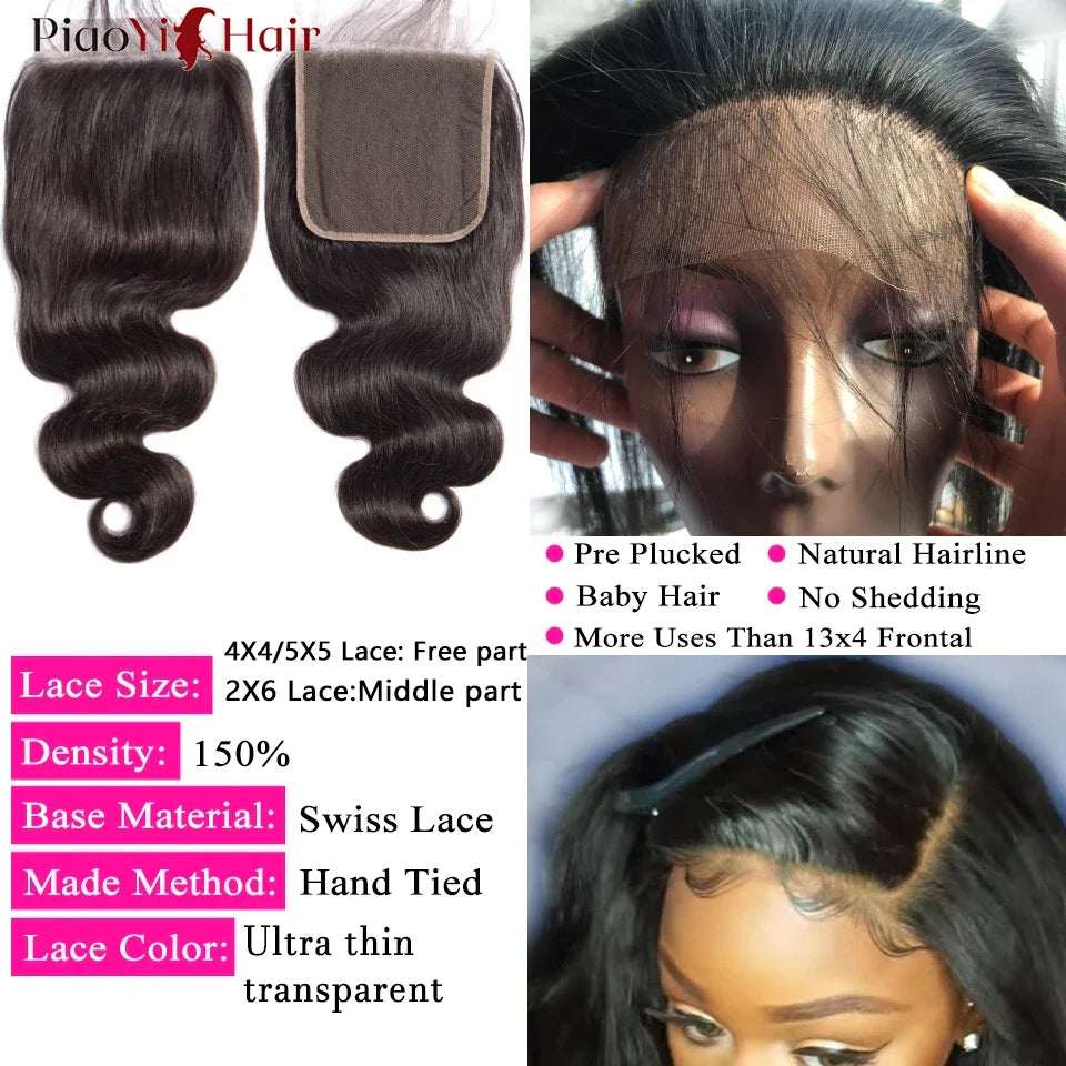 Body Wave Bundles And Closure Human Hair Bundles With Closure 20 22 24 Inch  Raw Human Hair Weave Extensions Closure Human Hair