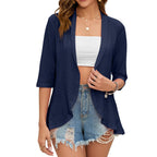 2024 Summer Fashion Ladies Hollow Out Cardigan Boho Tops Women Beach Outwear Casual Three Quarter Sleeve Sunscreen Shirt