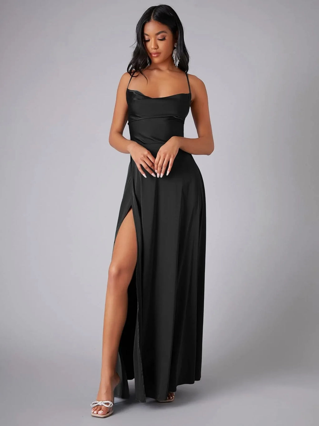Backless Slimming Long Evening Dress Women Sexy V Neck Sleeveless Gown With Waist Tie For Formal Party Wedding Guest Maxi Dress