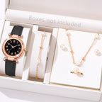 6PCS/Set Red Women's Watch With Minimalist Elements Dial Quartz Watch Latex Strap Cherry Elements Jewelry Set Girl's Gift