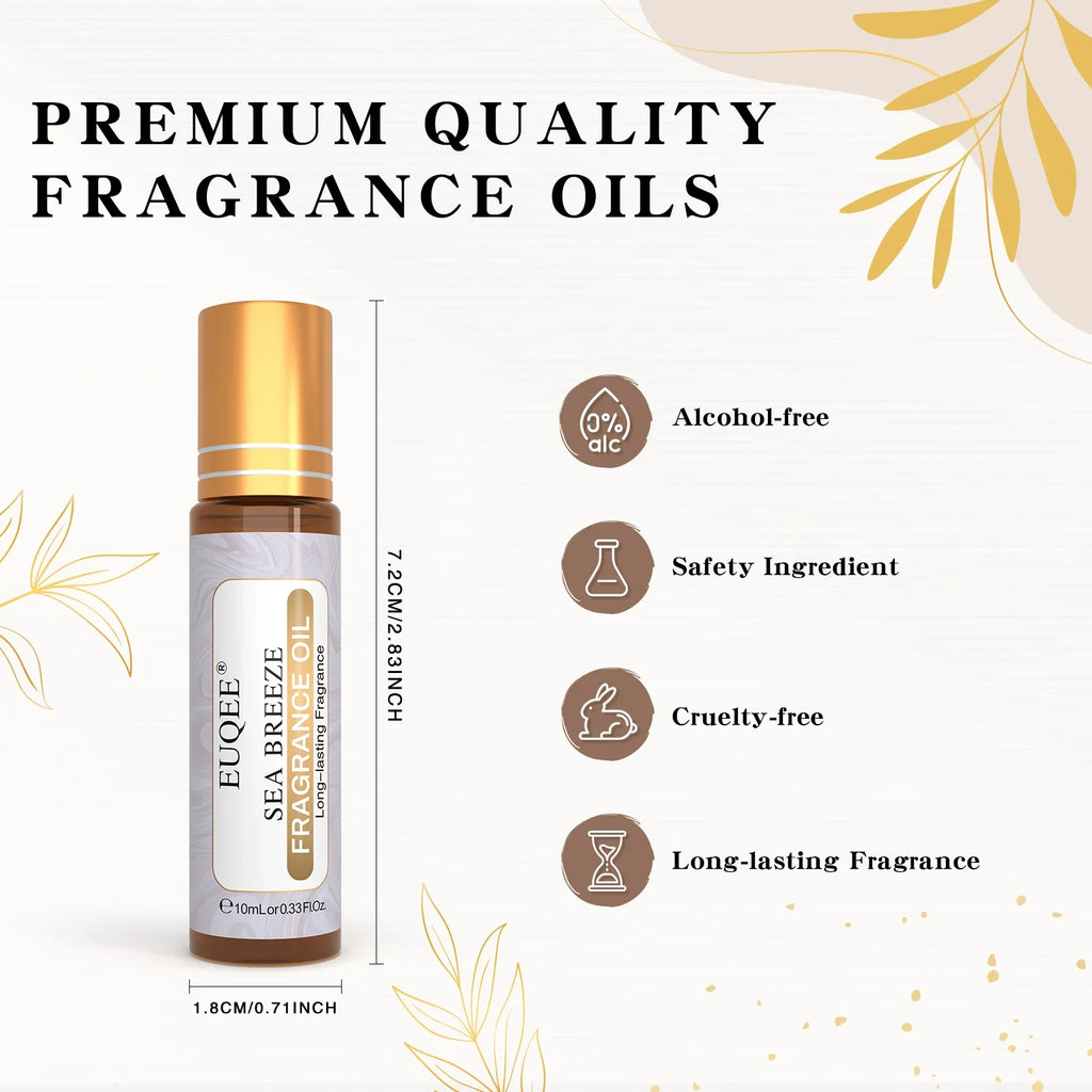 EUQEE 3PCS Fragrance Oils Roll-On Long Lasting Scent Coconut & Vanilla White Musk Baby Powder Fresh Linen Oud Wood Amber Romance