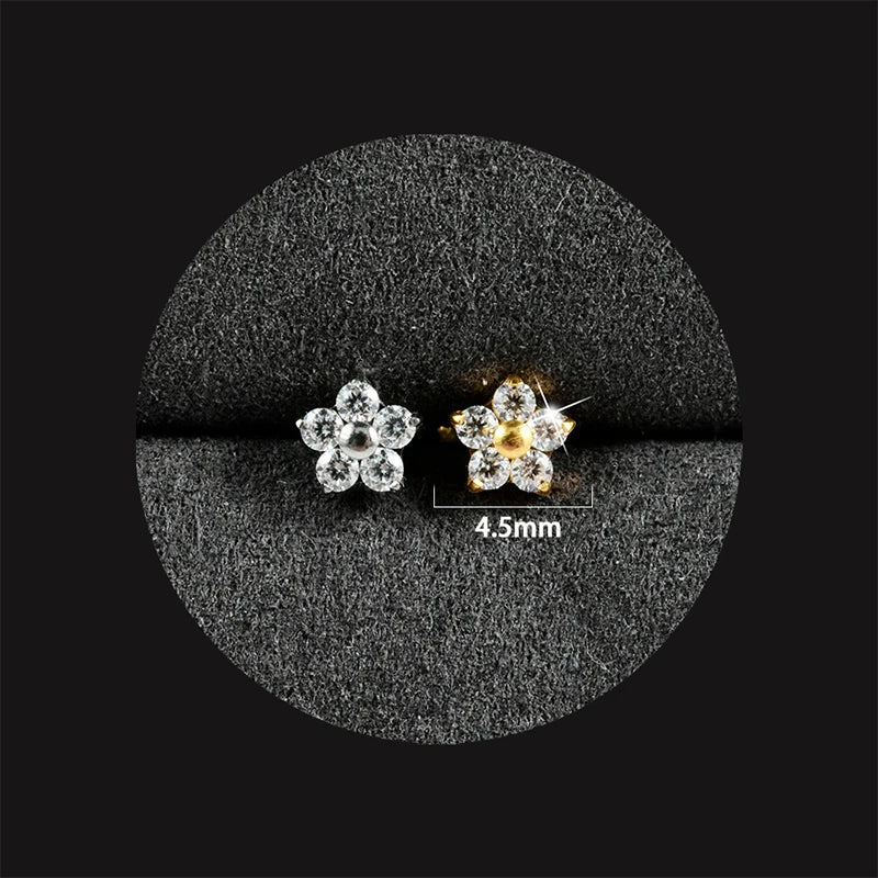1PC ASTM F136 Titanium Flower CZ Labret Stud Internal Thread Piercing Lip Stud Daith Conch Earring Piercing Jewelry Wholesale
