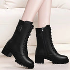 2025 Autumn and Winter New Ma Boots Female British Mid-tube Boots Korean Short Boots Tide Flat Female Leather Boots Women Shoes