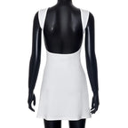 Elegant Sleeveless Backless Slim Fit Mini Dress Women Chic Round Collar A-line Short Dress 2025 Ruffle Edge Casual Dresses