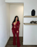 2025 Women's Set Long Sleeve Lace See Through Shirt + Long Pants Street Evening Sexy Two 2Piece Sets Outfits Tracksuit