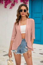 2024 Summer Fashion Ladies Hollow Out Cardigan Boho Tops Women Beach Outwear Casual Three Quarter Sleeve Sunscreen Shirt