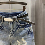 2024 Summer Latest Design Women's Knee-Length Casual Cotton Short Jeans Shorts Washed Blue Ripped Hole New Kpop Luxury Jeans