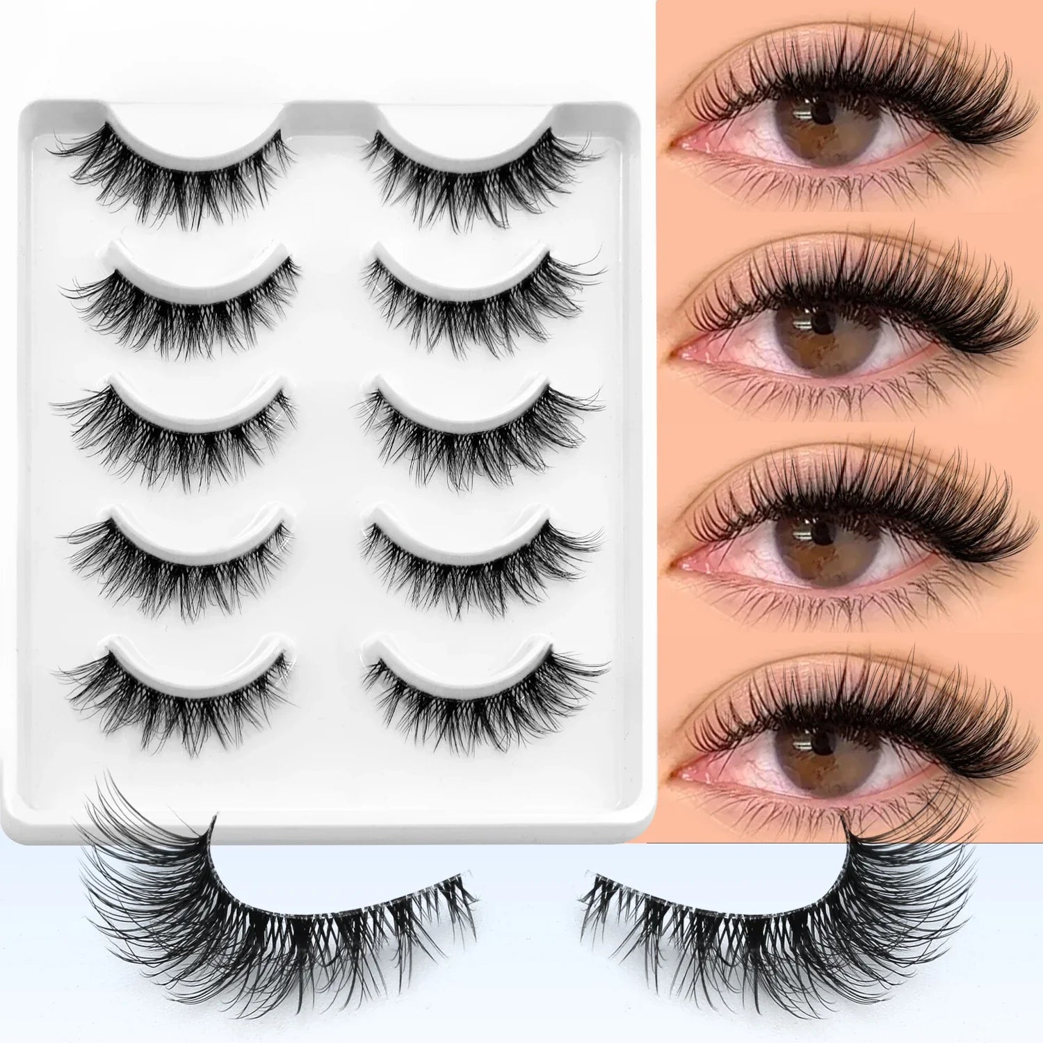 GROINNEYA Cat Eye Lashes Natural Fluffy False Lashes With Winged Ends For Extended Natural Look Soft Clear Stem Lashes Makeup