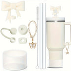 9pcs Accessories for Stanley 40oz Tumbler Cup Spill Proof Stopper 10mm Straw Cover Cap Silicone Boot Charm Chain Straw and Brush