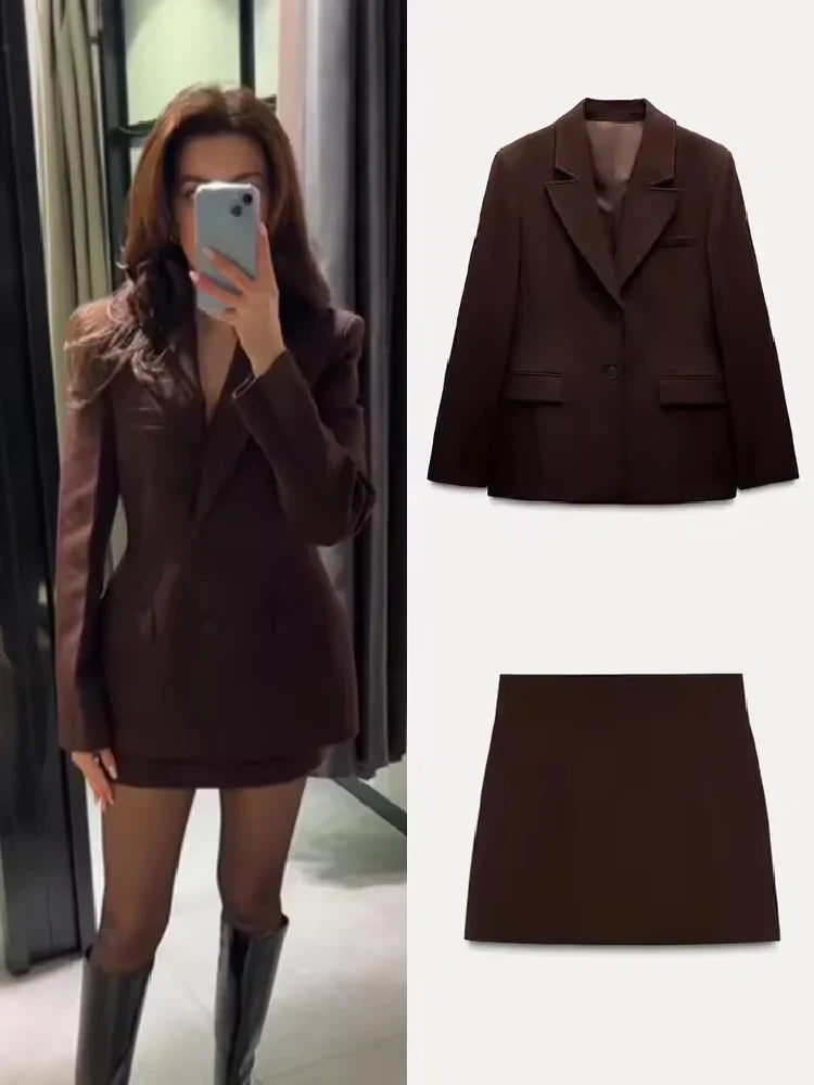 Elegant Lapel Blazer Mini Skirts Sets Women Casual Burgundy Jackets Suit With Hip Package Skirt Female 2025 Spring Chic Outfits