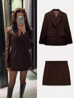 Elegant Lapel Blazer Mini Skirts Sets Women Casual Burgundy Jackets Suit With Hip Package Skirt Female 2025 Spring Chic Outfits