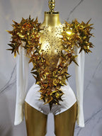 2025 New Shiny Black Rhinestone Velvet Long Sleeve Bodysuit Women Evening Party Club Gala Hosts NightClub Bar Stage Costumes