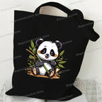 Canvas Bag for Women Cartoon Panda Printed Shopper Handbags Storage Reusable Canvas Shoulder Bag China Panda Female Tote Bag