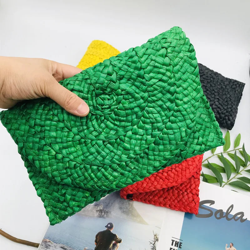 Corn Husk Weave Dinner Clutch Bag Women's Fashion Simple Solid Straw Large Purse Woman Summer Casual Vacation Ladies Wallet 2025