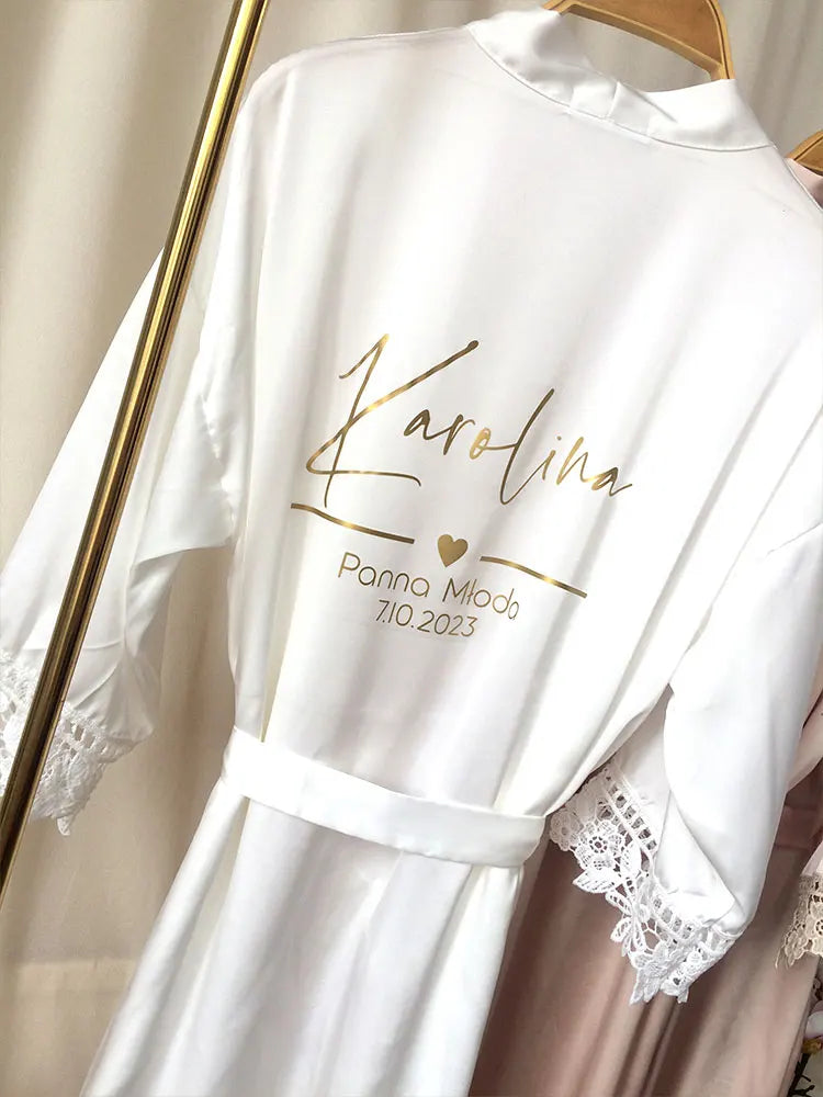 Customized Summer Lace Sleepwear Bride&Bridemaid Wedding Robe Personalized Gown Champagne Kimono Silk Bathrobe Satin Night Dress