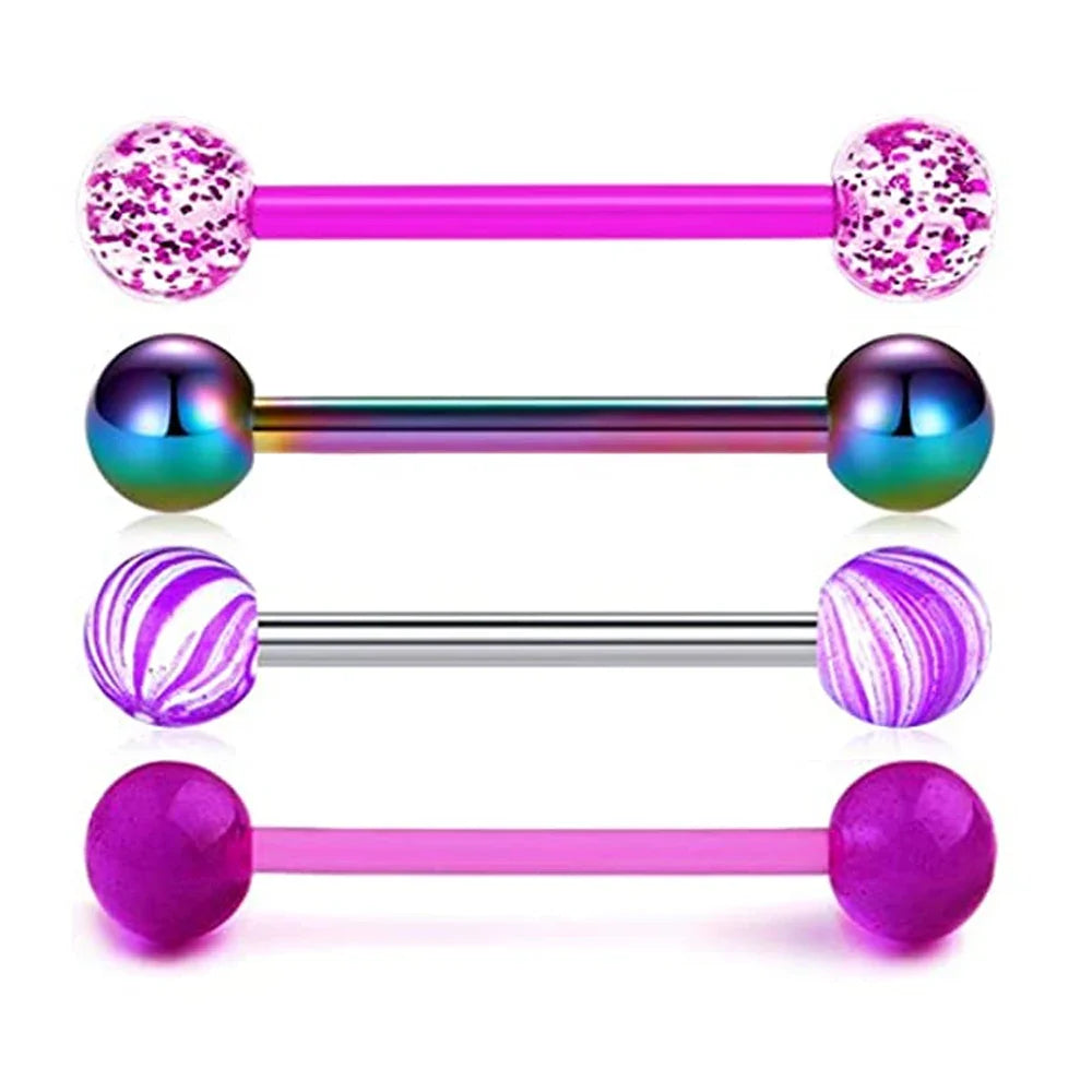1PCS/4PCS Nipple Tongue Rings Straight Barbell 14G Stainless Steel Belly Button Rings Nipplerings Body Piercing Jewelry Purple