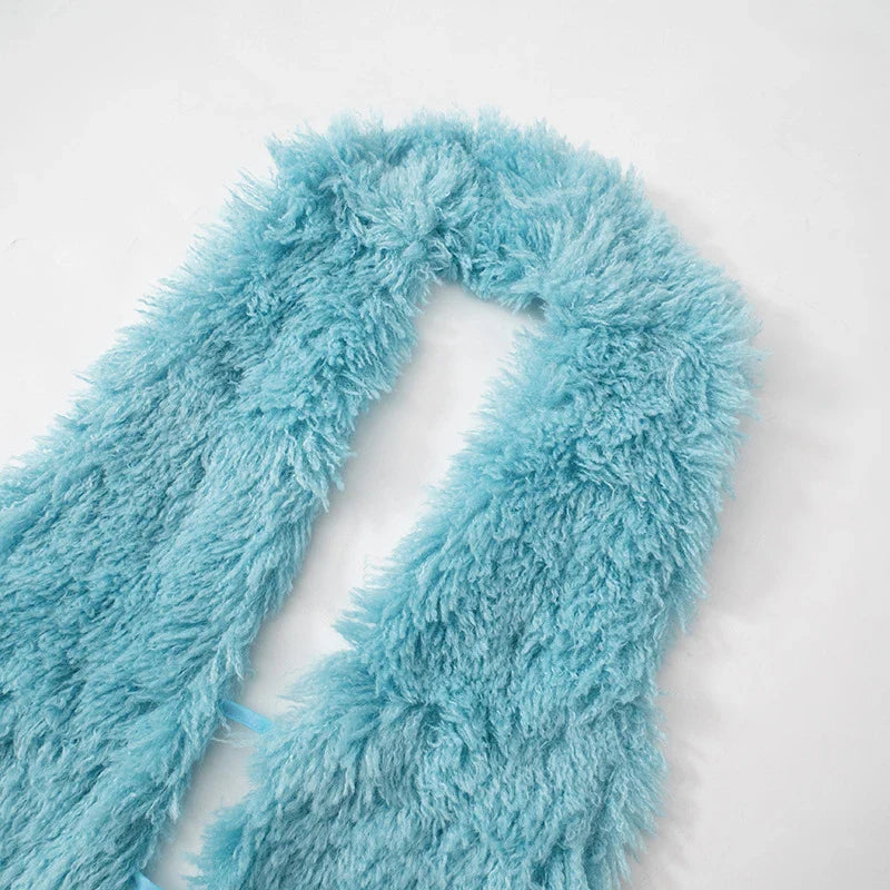 BKLD Sexy Temperament Fluffy Tops For Women High Street Y2K Nightclub Outfits Faux Fur Backless Lacing Solid 2025 Vest Waistcoat
