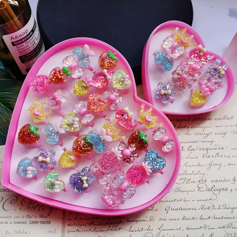10pcs/lot Children's Cartoon Rings Candy Flower Animal Bow Shape Ring Set Mix Finger Jewellery Rings Kid Girls Toys Anillo