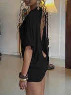 Cutenew Solid Backless Women Mini Dress Trend Summer Sexy Chic Half Sleeve Crew Neck Body-shaping Frock Mujer Simple Party Wear