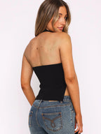 Dulzura Sleeveless Halter Side Slit Top With Button Sexy Casual Tank Party Club Streetwear Women'S Autumn Winter Clothes