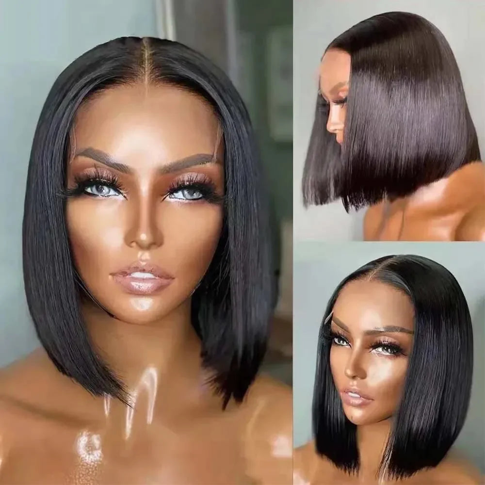Bone Straight Bob Wig Human Hair 13x4 Lace Wigs Transparent Lace Human Hair Short Wig Pre Plucked 200% Density For Women