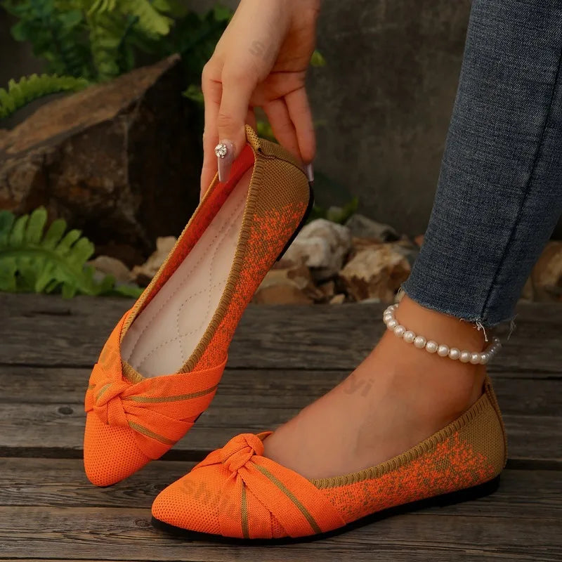 2025 Spring Autumn Pointed Bow Flat Shoes Women's Fashion Lightweight Comfortable Casual Shoes  Large Size Women Loafers