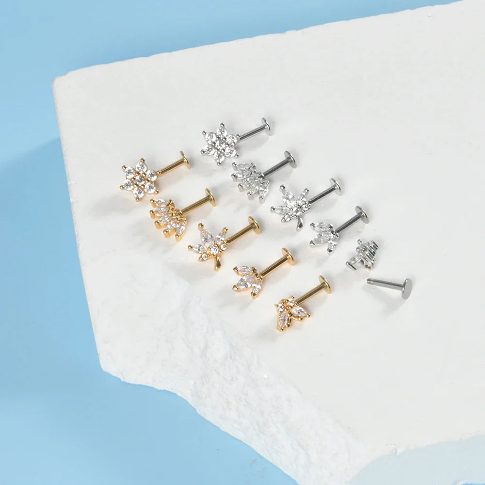 361L Surgical Steel Marquise Vertical Post Helix Piercing Crown/Butterfly Earrings Cartilage Helix Stud Body Piercing Jewelry