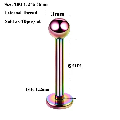 10Pcs/20Pcs/50Pcs G23 Titanium Labret Piercing Internal & External Design Lip Piercing Labret Stud Cartilage Helix Piercing
