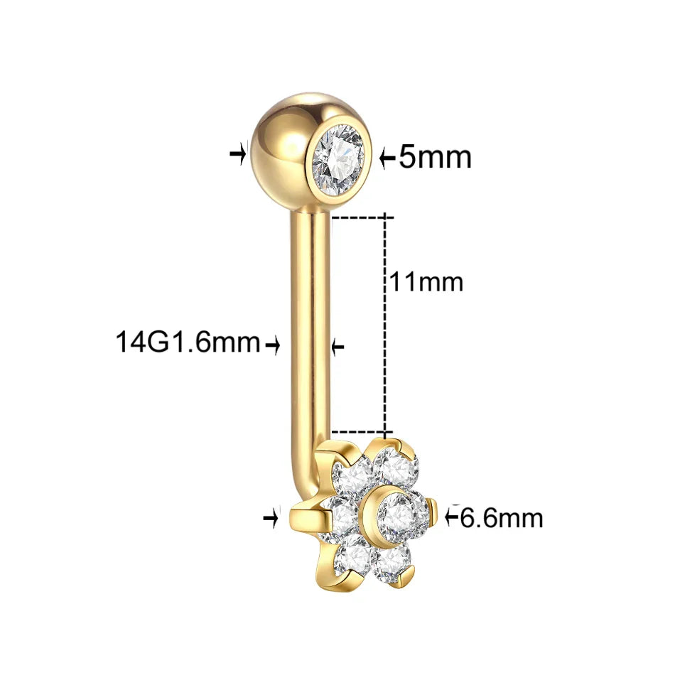 1PC Titanium Christina Piercing Flower Vertical Hood Intimate Piercing Gold Color Sexy Belly Rings Surface Jewelry for Men Women