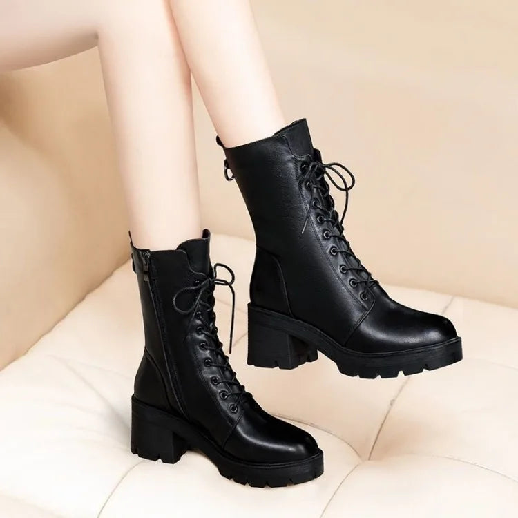 2025 Autumn and Winter New Ma Boots Female British Mid-tube Boots Korean Short Boots Tide Flat Female Leather Boots Women Shoes