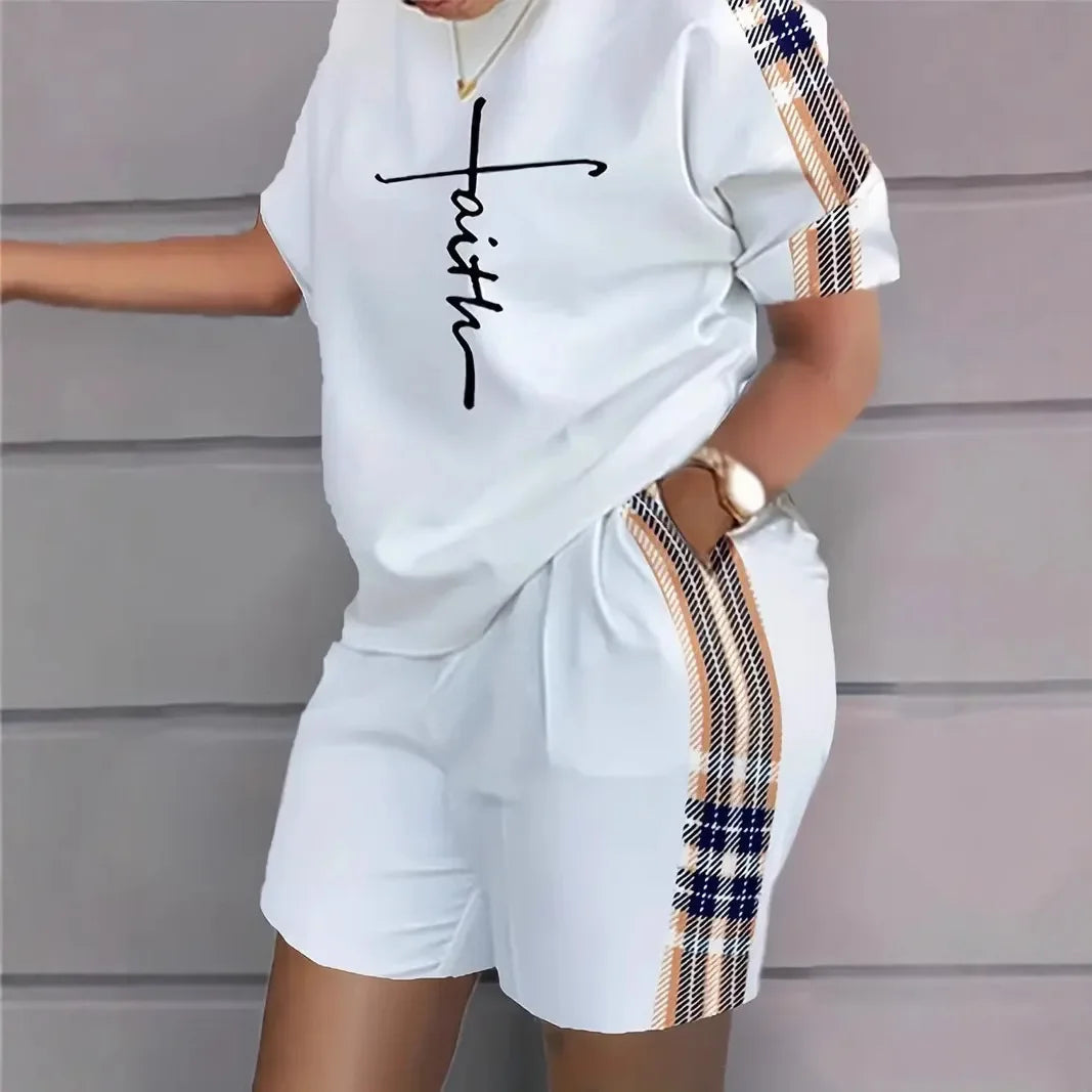 Digital Print round Neck Short Sleeve Women's Suit Summer New Style Elegance Quality Polyester Fiber Skirt Set from Mainland Chi