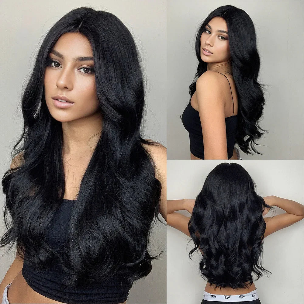 Blonde synthetic wig with straight bangs Ladies Cosplay wig High temperature silk wig set with big waves and long curly hair