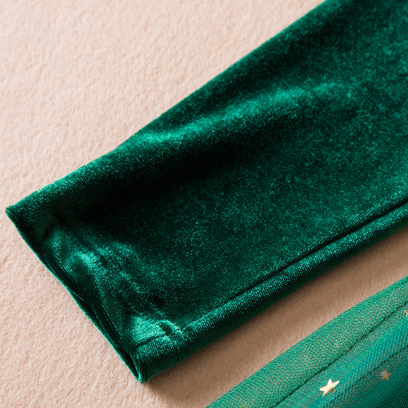 2025 Red Christmas Dress for Baby Girls Winter Long Sleeve Mesh Dresses for 3-8Yrs Kid Star Sequin Birthday Party Princess Dress