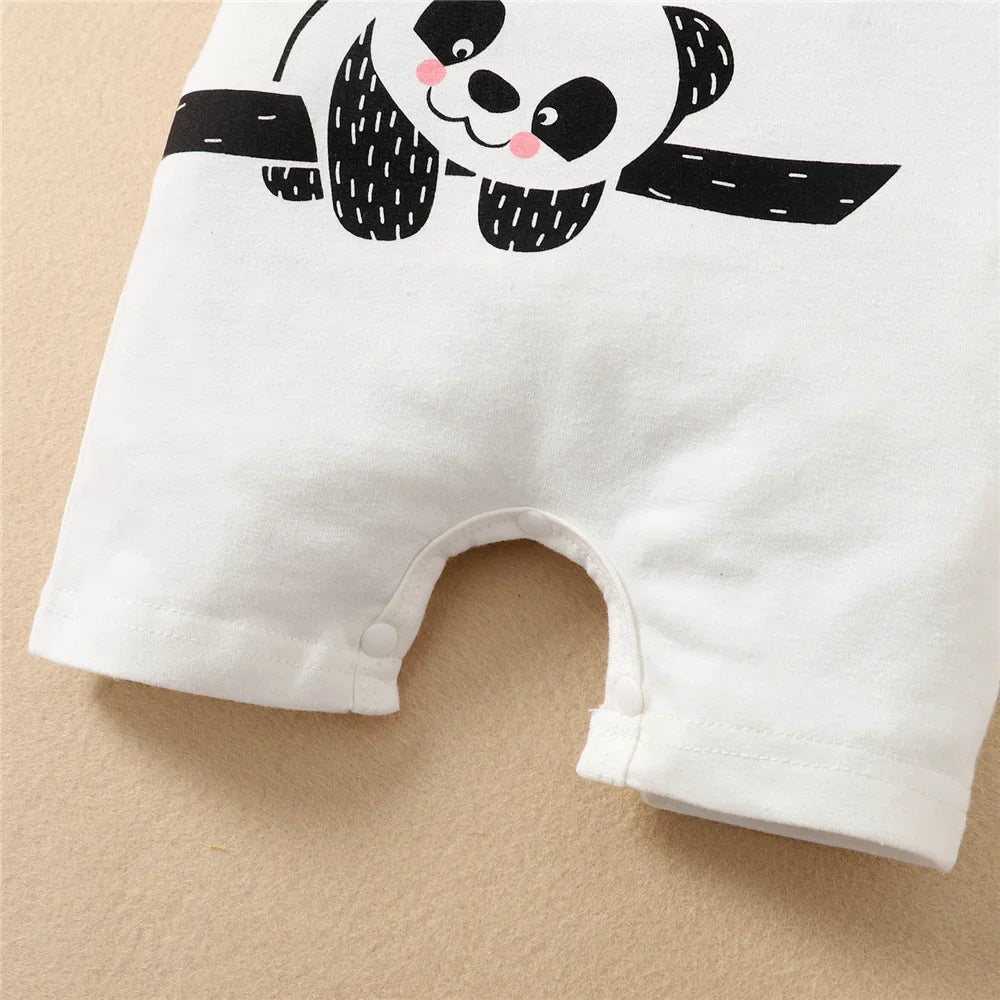 0-12Months Newborn Baby Boy Romper Animal Panda Bear Short Sleeve Jumpsuit + Hat 2PCS Infants Clothes Summer Fashion Bodysuit
