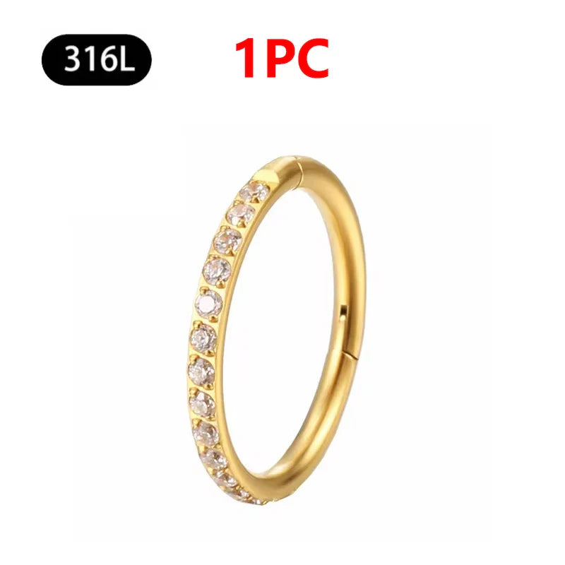 1/10Pc Stainless Steel Nose Ring CZ 16G Hinged Septum Clicker Segment Ear Tragus Cartilage Daith Lip Nose Body Piercing Jewelry