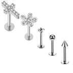 5PCS Flower Tragus Piercing Set Flat Back Cz Cartilage Stud Earring Helix Jewelry Conch Rook Stud Lot Labret Lip Piercing Bulk