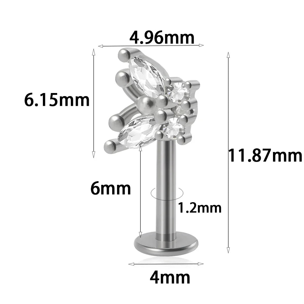 361L Surgical Steel Marquise Vertical Post Helix Piercing Crown/Butterfly Earrings Cartilage Helix Stud Body Piercing Jewelry