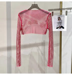 2023 new sexy bright diamond short top Slim thin Ms. hot drill long-sleeved T-shirt sexy leak waist nightclub