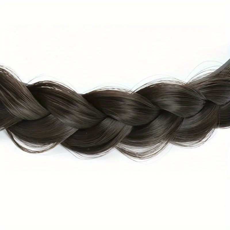Elegant Bohemian Braided Wig Headband for Women - Non-Slip Teeth Design, Vintage/Boho Style, Plastic Hair
