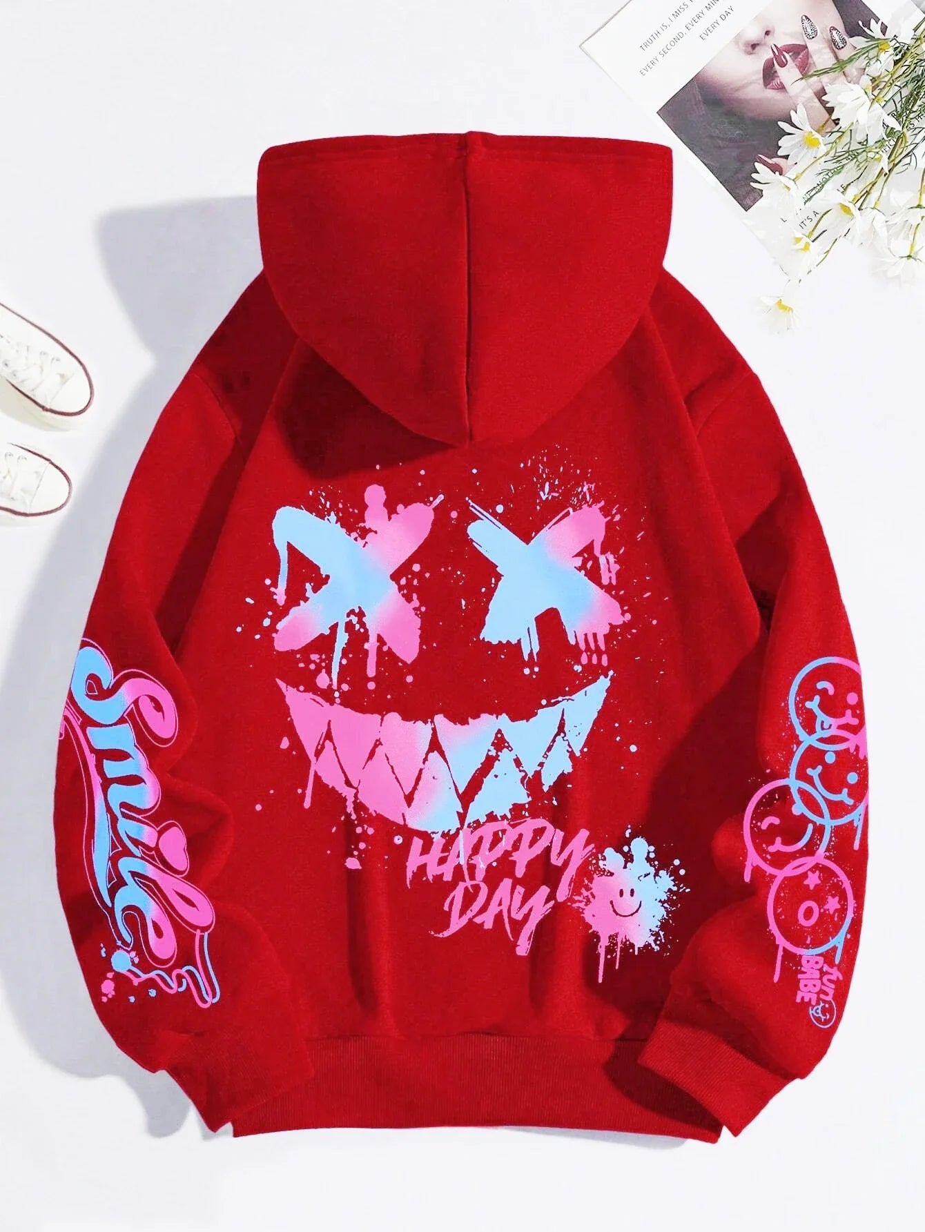 Colorful Facial Expressions Hoodie Women Happy Day Hoodies Warm Fleece Woman Hoody  Fur-liner Pullover Casual Clothing