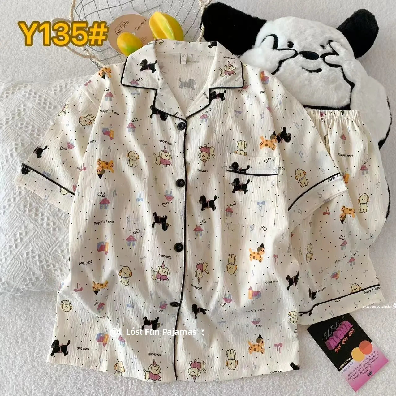 Cute Pink Cloud Cotton Spwear Bear Print Home Clothes Long Sve ort Sve Women's Comfortable Home Suit Summer Thin